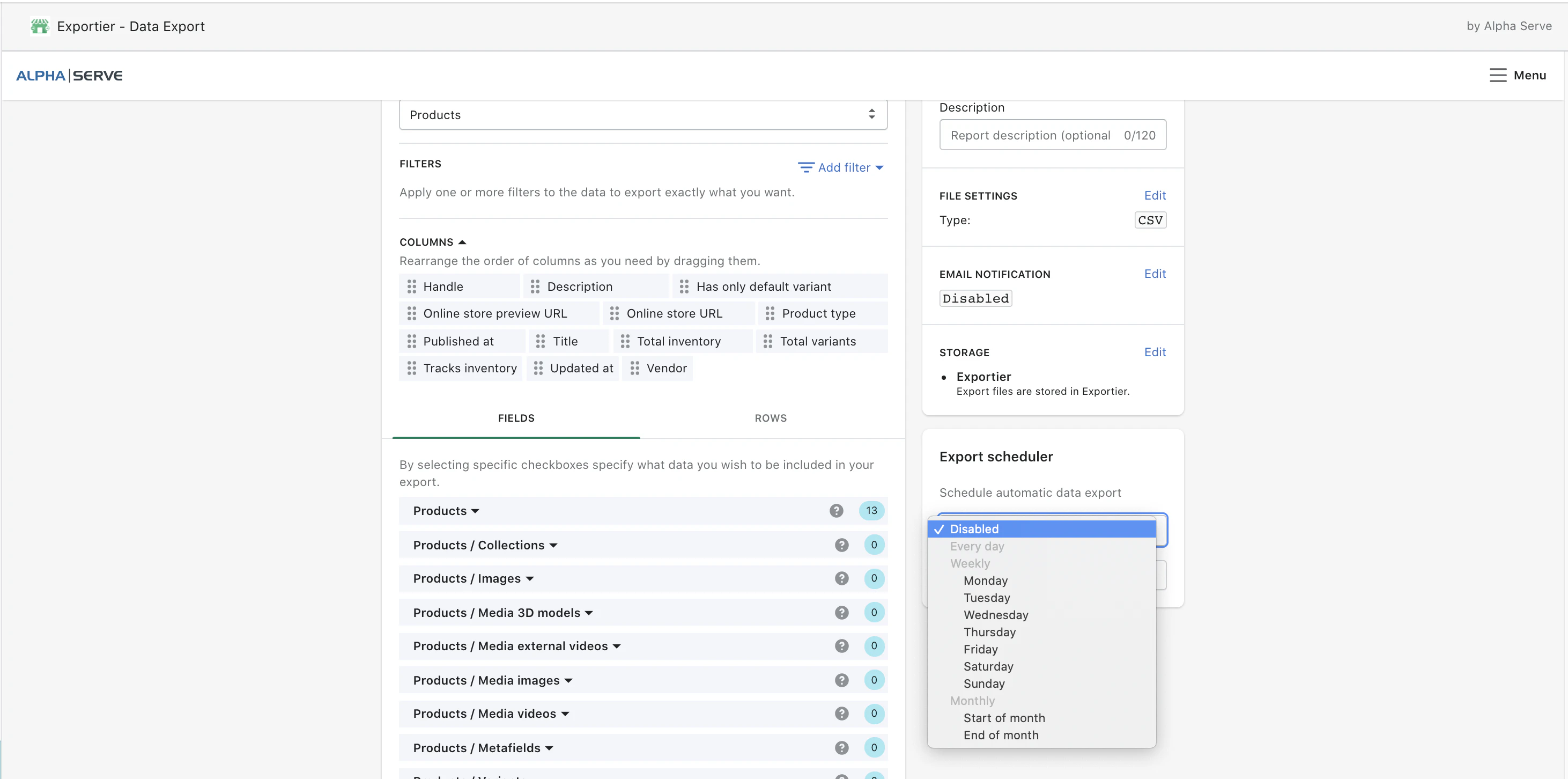 screenshot of Exportier - Data Export